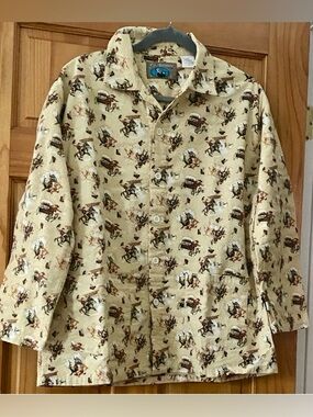 PJ Salvage Cowboy Horse Print Flannel Shirt Western Pajama Top M